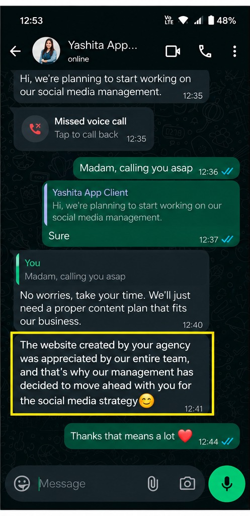 Client feedback about website and social media management